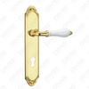 Poignée de porte Poignée de quincaillerie de porte en bois Poignée de porte sur plaque pour serrure à mortaise par poignée de plaque de porte en alliage de zinc ou en acier (ZL965110-GPB)