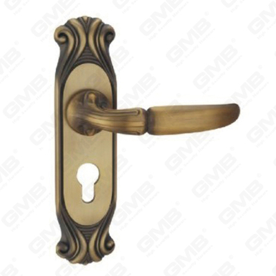 Poignée de porte Poignée de quincaillerie de porte en bois Serrure Poignée de porte sur plaque pour serrure à mortaise par poignée de plaque de porte en alliage de zinc ou en acier (ZM63101-DYB)