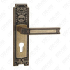 Poignée de porte Poignée de quincaillerie de porte en bois Serrure de poignée de porte sur plaque pour serrure à mortaise par poignée de plaque de porte en alliage de zinc ou en acier (ZM632B32-DHB)
