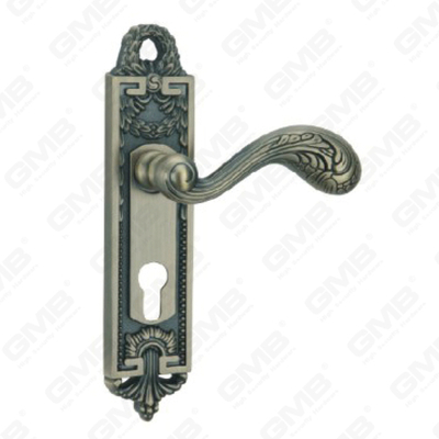 Poignée de porte Poignée de quincaillerie de porte en bois Serrure de poignée de porte sur plaque pour serrure à mortaise par poignée de plaque de porte en alliage de zinc ou en acier (ZM412105-DAB)