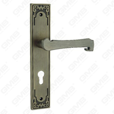 Poignée de porte Poignée de quincaillerie de porte en bois Poignée de porte sur plaque pour serrure à mortaise par poignée de plaque de porte en alliage de zinc ou en acier (E715-Z36-DAB)