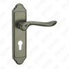 Poignée de porte Poignée de quincaillerie de porte en bois Poignée de porte sur plaque pour serrure à mortaise par poignée de plaque de porte en alliage de zinc ou en acier (CM588-C100-DAB)
