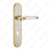 Poignée de porte Poignée de quincaillerie de porte en bois Poignée de porte sur plaque pour serrure à mortaise par poignée de plaque de porte en alliage de zinc ou en acier (ZL90759-SN&GPB)