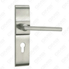 Poignée de porte Poignée de quincaillerie de porte en bois Poignée de porte sur plaque pour serrure à mortaise par poignée de plaque de porte en alliage de zinc ou en acier (CM573-C25-N)