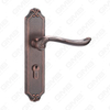 Poignée de porte Poignée de quincaillerie de porte en bois Poignée de porte sur plaque pour serrure à mortaise par poignée de plaque de porte en alliage de zinc ou en acier (ZM40378-DAC)