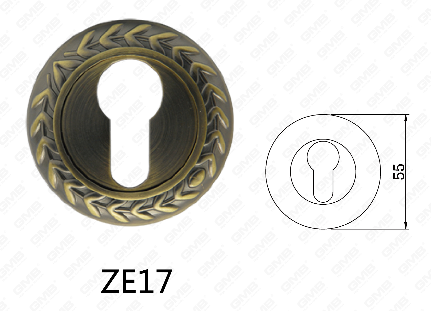 Poignée de porte en aluminium en alliage de zinc Zamak Rosette ronde (ZE17)