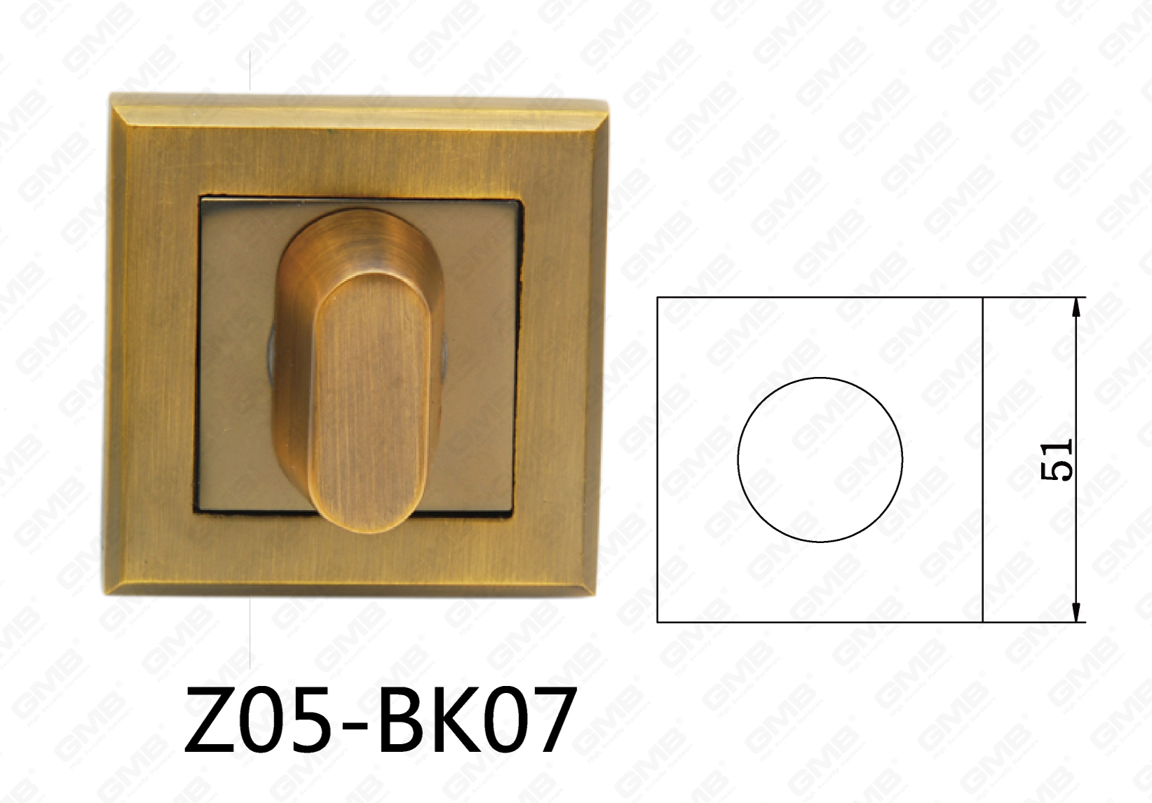Poignée de porte en aluminium en alliage de zinc Zamak Écusson carré (Z05-BK07)