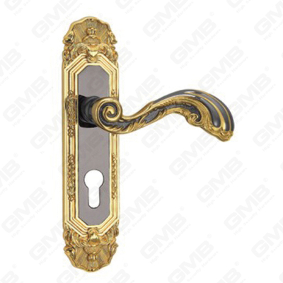 Poignée de porte Poignée de quincaillerie de porte en bois Poignée de porte sur plaque pour serrure à mortaise par poignée de plaque de porte en alliage de zinc ou en acier (CM568-C48-KJ)
