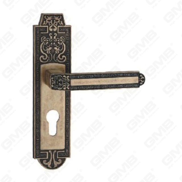 Poignée de porte Tirer la manche de porte en bois Handle de verrouillage Poignée de porte de porte sur plaque pour mousse de serrure à mortaise par alliage de zinc ou poignée de plaque de porte en acier (ZM62031-DHB)