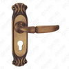 Poignée de porte Poignée de quincaillerie de porte en bois Serrure Poignée de porte sur plaque pour serrure à mortaise par poignée de plaque de porte en alliage de zinc ou en acier (CM596-C01-DYB)