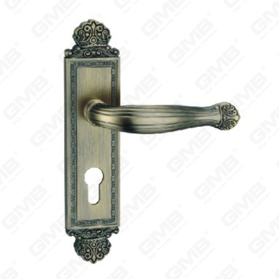 Poignée de porte Poignée de quincaillerie de porte en bois Poignée de porte sur plaque pour serrure à mortaise par poignée de plaque de porte en alliage de zinc ou en acier (TM401167-DAB)