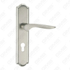 Poignée de porte Poignée de quincaillerie de porte en bois Poignée de porte sur plaque pour serrure à mortaise par poignée de plaque de porte en alliage de zinc ou en acier (L207-Z18-K)