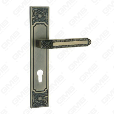 Poignée de porte Poignée de quincaillerie de porte en bois Poignée de porte sur plaque pour serrure à mortaise par poignée de plaque de porte en alliage de zinc ou en acier (E711-Z31-DAB)