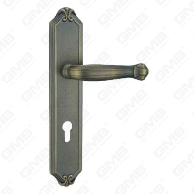 Poignée de porte Poignée de quincaillerie de porte en bois Serrure de poignée de porte sur plaque pour serrure à mortaise par poignée de plaque de porte en alliage de zinc ou en acier (ZL903-Z41-DAB)