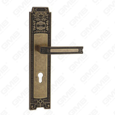 Poignée de porte Poignée de quincaillerie de porte en bois Serrure de poignée de porte sur plaque pour serrure à mortaise par poignée de plaque de porte en alliage de zinc ou en acier (ZL933B32-DHB)