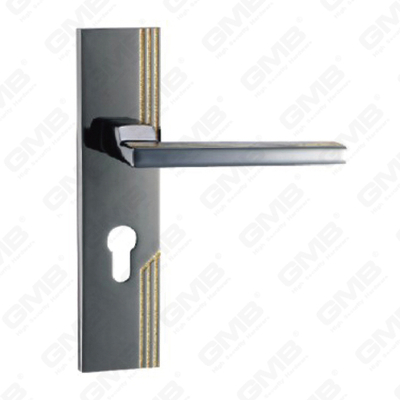 Poignée de porte Poignée de quincaillerie de porte en bois Poignée de porte sur plaque pour serrure à mortaise par poignée de plaque de porte en alliage de zinc ou en acier (TM400768-HG)