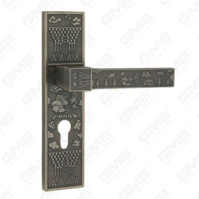 Poignée de porte Poignée de quincaillerie de porte en bois Serrure de poignée de porte sur plaque pour serrure à mortaise par poignée de plaque de porte en alliage de zinc ou en acier (ZM40189-DAB)