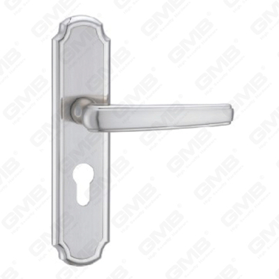 Poignée de porte Poignée de quincaillerie de porte en bois Poignée de porte sur plaque pour serrure à mortaise par poignée de plaque de porte en alliage de zinc ou en acier (ZM60715-K)