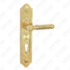 Poignée de porte Poignée de quincaillerie de porte en bois Serrure de poignée de porte sur plaque pour serrure à mortaise par poignée de plaque de porte en alliage de zinc ou en acier (ZL963102-GPB)