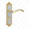 Poignée de porte Tirer la manche de porte en bois Handle de verrouillage Poignée de porte de verrou sur plaque pour mousse de mortelle par alliage zinc ou poignée de plaque de porte en acier (ZM466113-SW GPB)